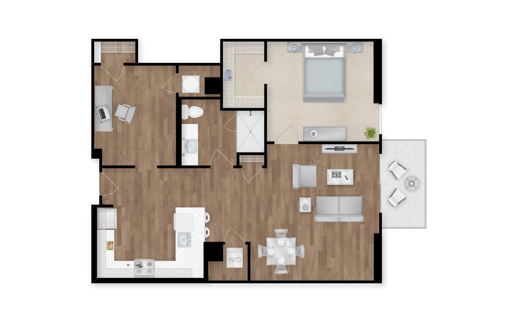 6 - 1 bedroom floorplan layout with 1 bath and 980 square feet.