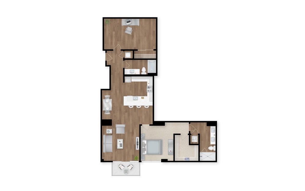 8-B - 1 bedroom floorplan layout with 2 baths and 1384 square feet.