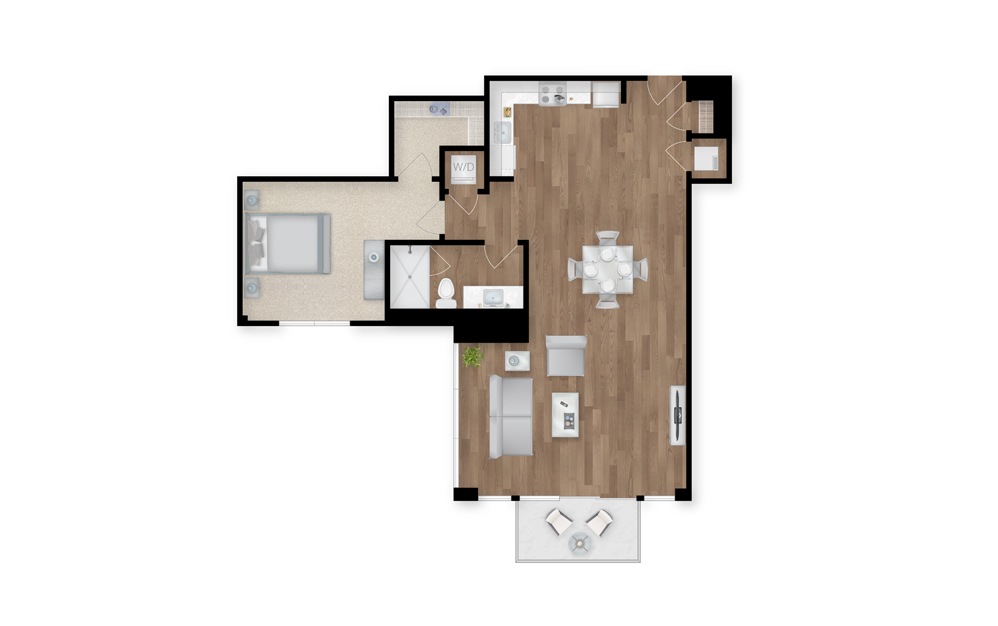 9 - 1 bedroom floorplan layout with 1 bath and 980 square feet.