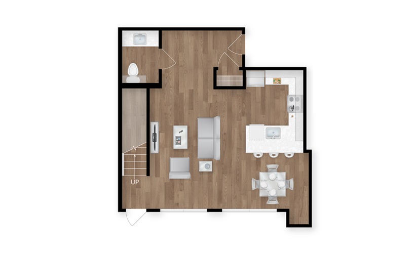 B3C - 2 bedroom floor plan layout with 2.5 bathrooms and 1514 square feet