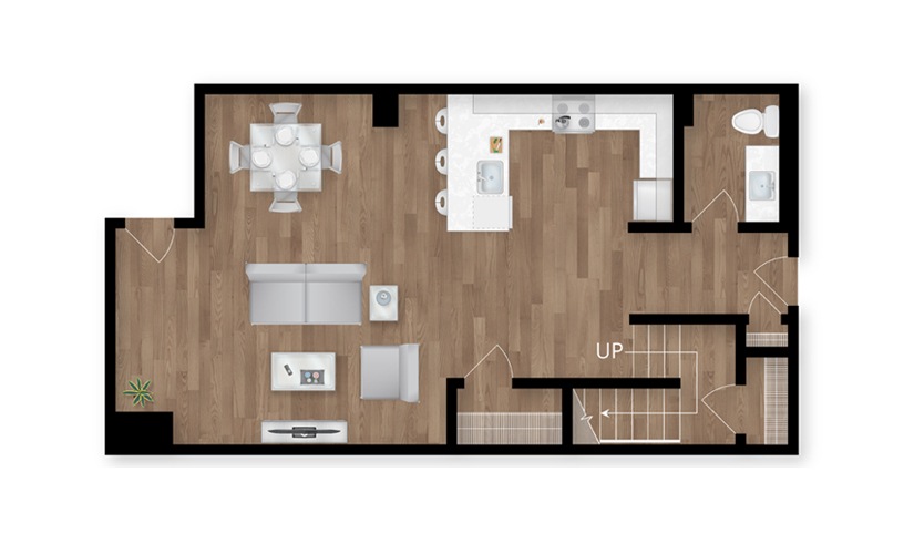 B3D - 2 bedroom floor plan layout with 2.5 bathrooms and 1537 square feet