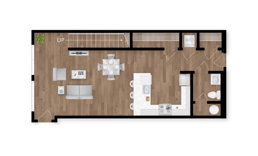 B3B - 2 bedroom floor plan layout with 2.5 bathrooms and 1439 square feet