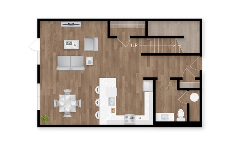 B3H - 2 bedroom floor plan layout with 2.5 bathrooms and 1630 square feet