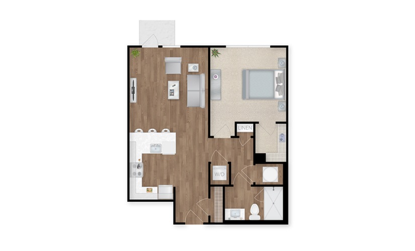 A1C - 1 bedroom floor plan layout with 1 bathroom and 731 square feet