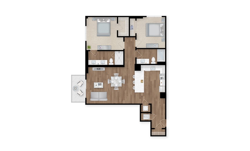 B2F - 2 bedroom floor plan layout with 2 bathrooms and 1176 square feet