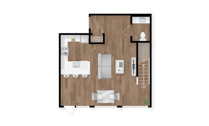 B3F - 2 bedroom floor plan layout with 2.5 bathrooms and 1614 square feet
