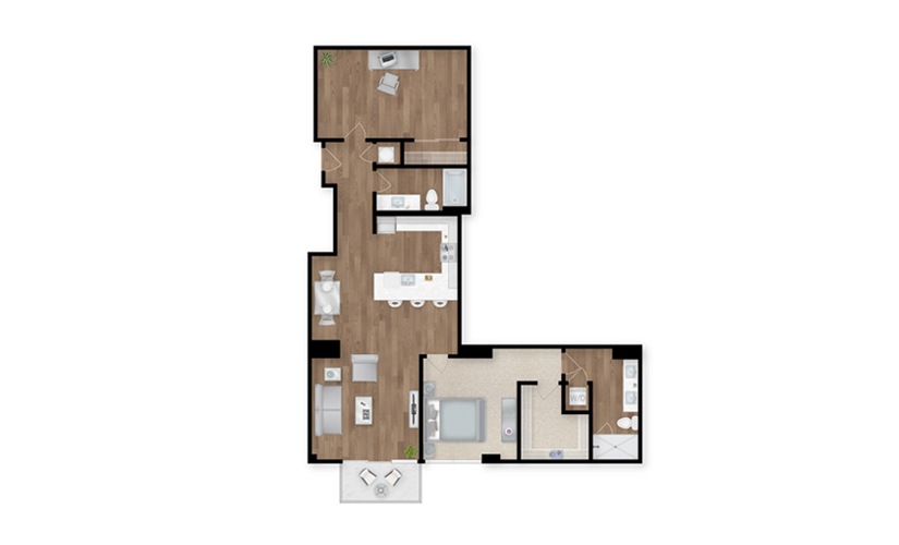 B2I - 2 bedroom floor plan layout with 2 bathrooms and 1384 square feet