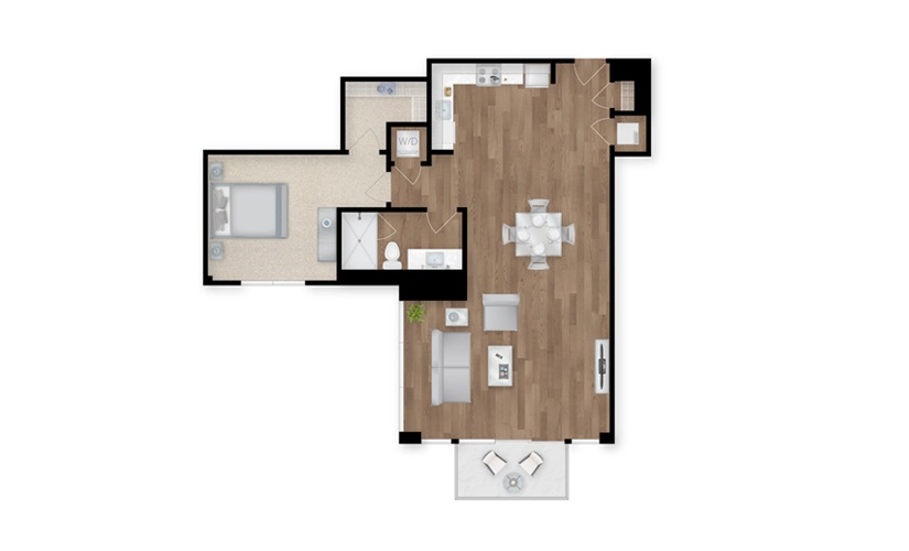A1G - 1 bedroom floor plan layout with 1 bathroom and 980 square feet
